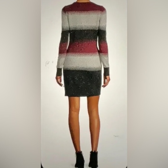 NWT By &‎ By Striped Burgundy Gray Speck Sweater Cute Knee Dress Medium M 8 10 - Picture 2 of 7